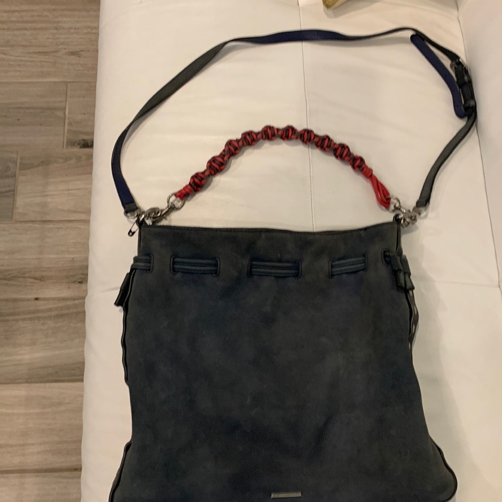 Blue leather over the shoulder handbag
